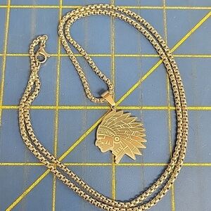 Indian Head 1" Silver Tone 23" Necklace